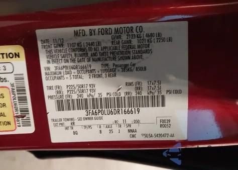 2013 Ford Fusion Hybrid Se from USA, damaged, VIN 3FA6P0LU6DR166619